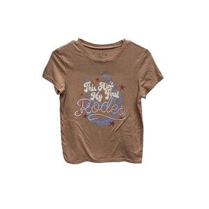 Wound Up Junior Top This Ain’t My First Rodeo T-shirt S Graphic Cotton Blend Tan